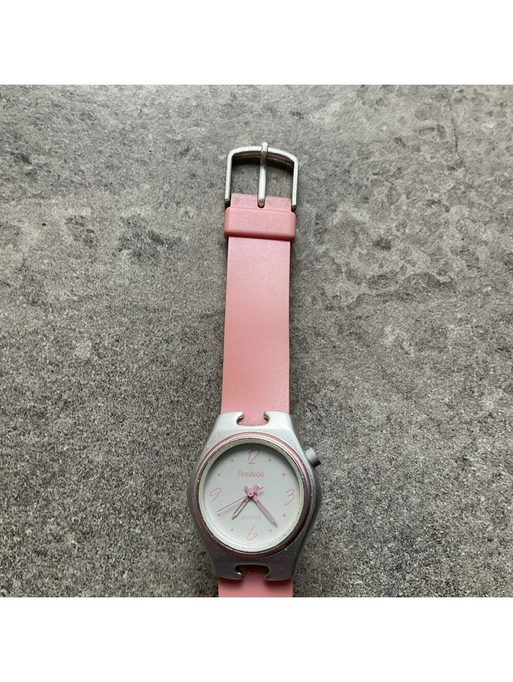 Vintage Armitron Women’s Watch 25/4433 29mm Silver Tone Case Pink Resin Band A9